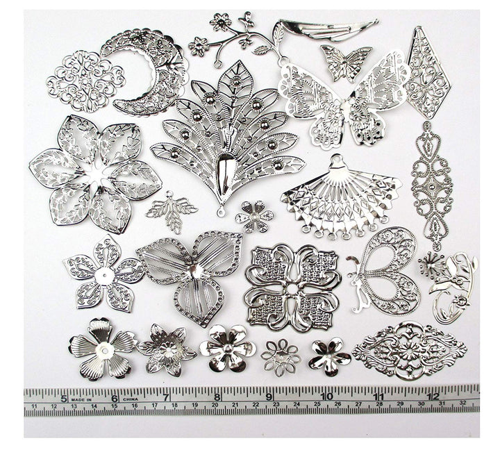 ALL in ONE Mixed Antique Bronze/Gold/Platinum Alloy Pendants Beads Charms Chains Connectors Jewelry Findings 50 Grams