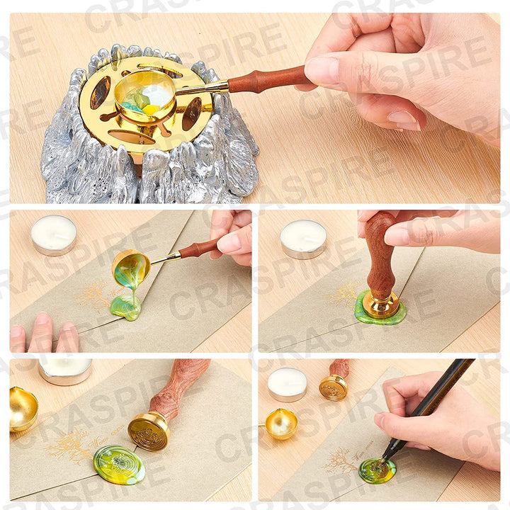 Initial S Wax Seal Stamp Alphabet Letter Vintage Sealing Stamp Olive Leaves Medieval Classic 25mm Removable Brass Head with Wooden Handle for Wedding Invitations Cards Envelopes