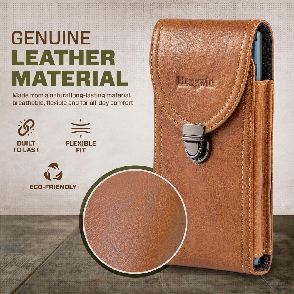 Genuine Leather Cell Phone Holster Fits for iPhone 16 Pro Max 15 Pro Max 14 Pro Max 13 Pro Max Samsung S24 Ultra S23 Ultra Holster Belt Case with Belt Clip/Loop Phone Holder for Men (Brown)