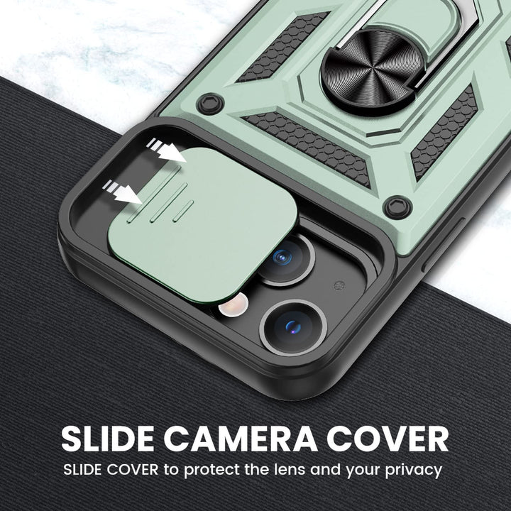 Compatible with iPhone 13 Kickstand Case, iPhone 13 Case with Slide Camera Cover, Built-in 360° Rotate Ring Stand Magnetic Cover Case for iPhone 13 6.1 inch 2021 - Green