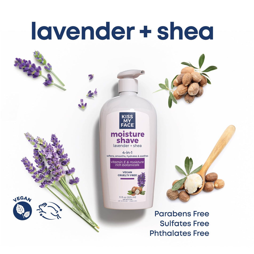 Moisture Shave Cream, Shaving Cream For Men And Women, 11 Oz Pump Bottle, Lavender & Shea, 4 Pack