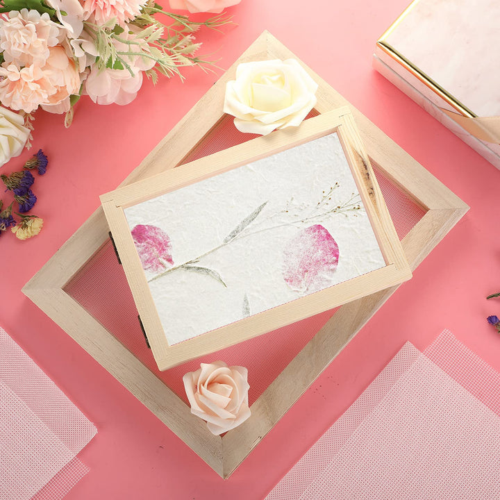 8 Pieces Paper Making Screen Kit Include 7.5 x 9.8 Inches Wooden Paper Making Frame Mould Papermaking Screen Printing Frame Dried Flowers Sponge with Replacement Mesh Cloth for DIY Paper Craft