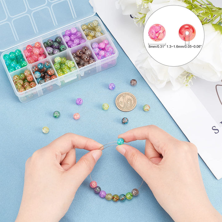 300pcs 8mm Glass Beads Baking Painted Crackle Beads 10 Color Round Glass Loose Beads Imitation Stone Spacers for Necklace Friendship Bracelet Earring Jewelry Making Christmas Ornament