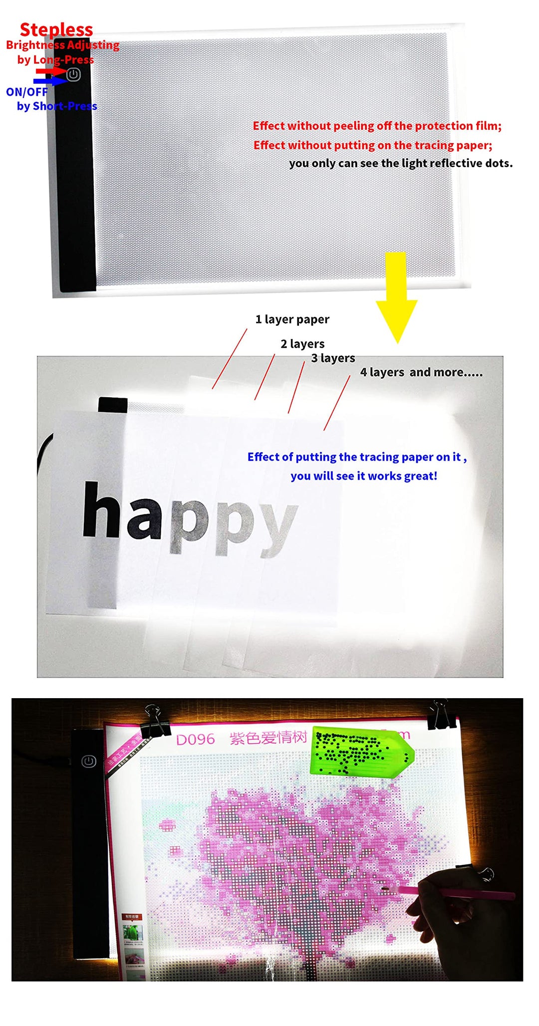 A4 Ultra-Thin Portable LED Tracing Light Box Dimmable Tracer Pad Board Adjustable Brightness for Artists Drawing Sketching Trace Animation Artcraft 5d Diamond Painting