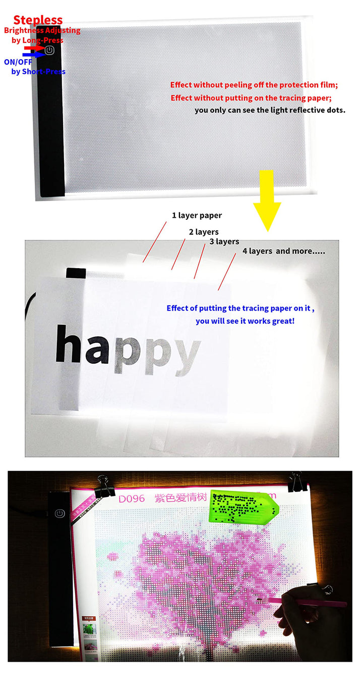 A4 Ultra-Thin Portable LED Tracing Light Box Dimmable Tracer Pad Board Adjustable Brightness for Artists Drawing Sketching Trace Animation Artcraft 5d Diamond Painting