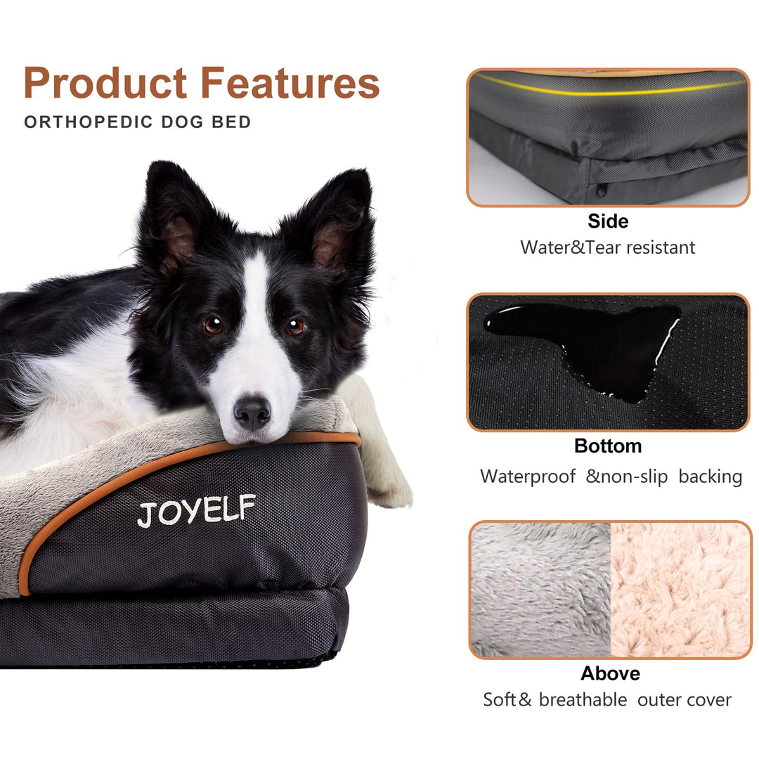 Large Memory Foam Dog Bed, Orthopedic Dog Bed & Sofa with Removable Washable Cover and Squeaker Toy as Gift