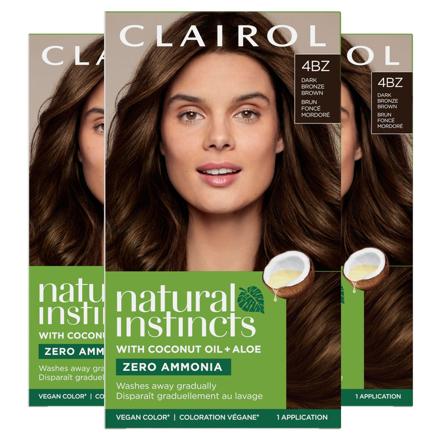 Natural Instincts Demi-Permanent Hair Dye, 4BZ Dark Bronze Brown Hair Color, Pack of 3