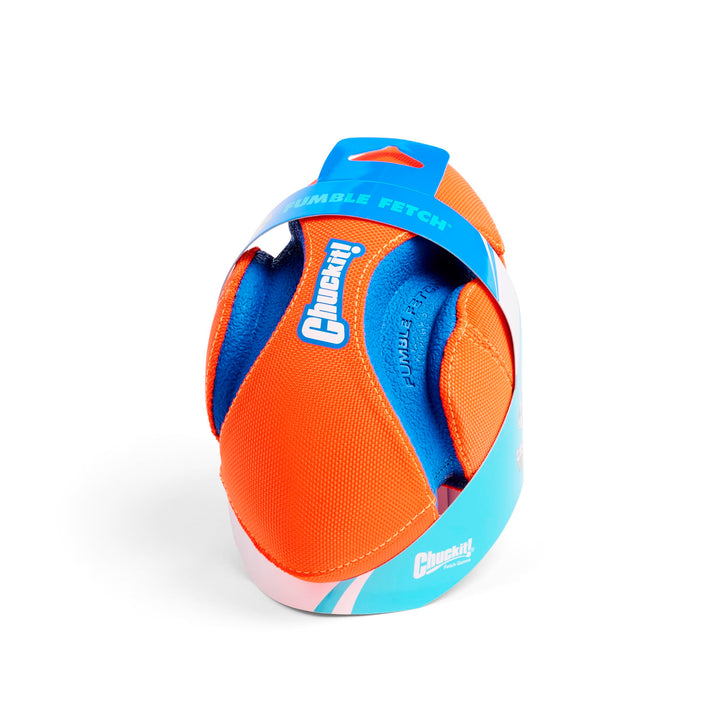 Fumble Fetch Dog Football - Outdoor and Indoor Interactive Dog Toy with Grooved Design for Easy Pickup - Made from Durable Rubber - Floats in Water - Small - Orange and Blue