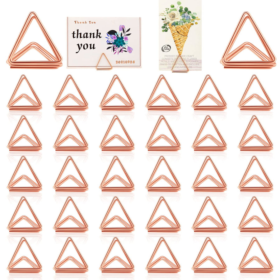 60 Pieces Table Number Holder Place Card Holder Christmas Party Wedding Triangle Shape Table Card Holder Photo Picture Holder Stand Clip for Wedding Baby Shower, Suitable for Small Card(Rose Gold)