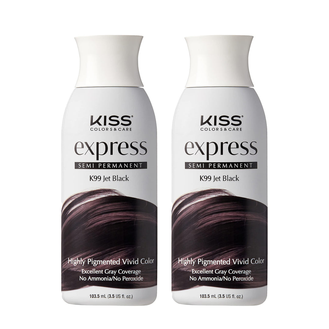 Kiss Express Semi-Permanent Hair Color 100mL (3.5 US fl.oz) (2 Count, Jet Black)