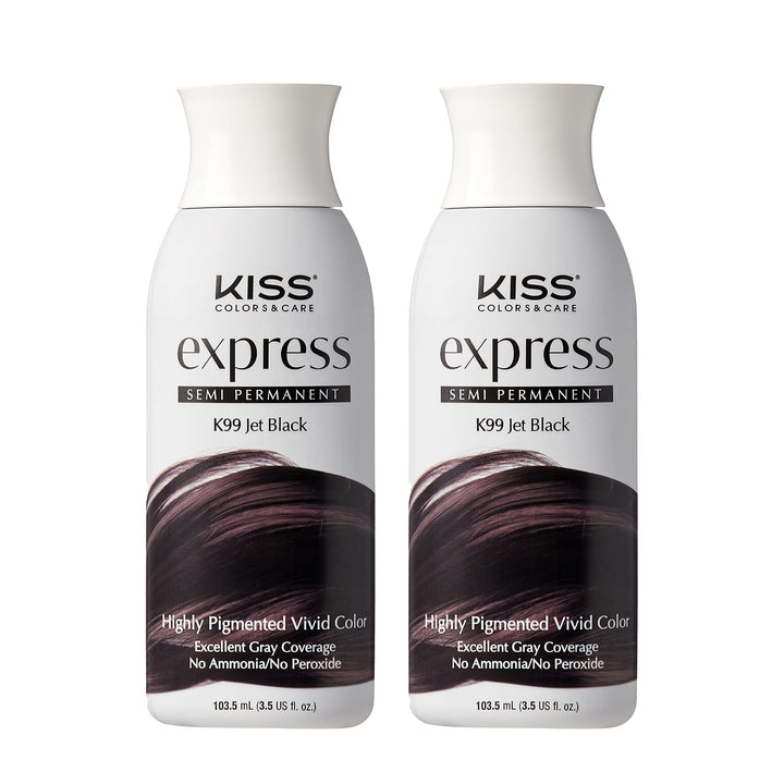 Kiss Express Semi-Permanent Hair Color 100mL (3.5 US fl.oz) (2 Count, Jet Black)