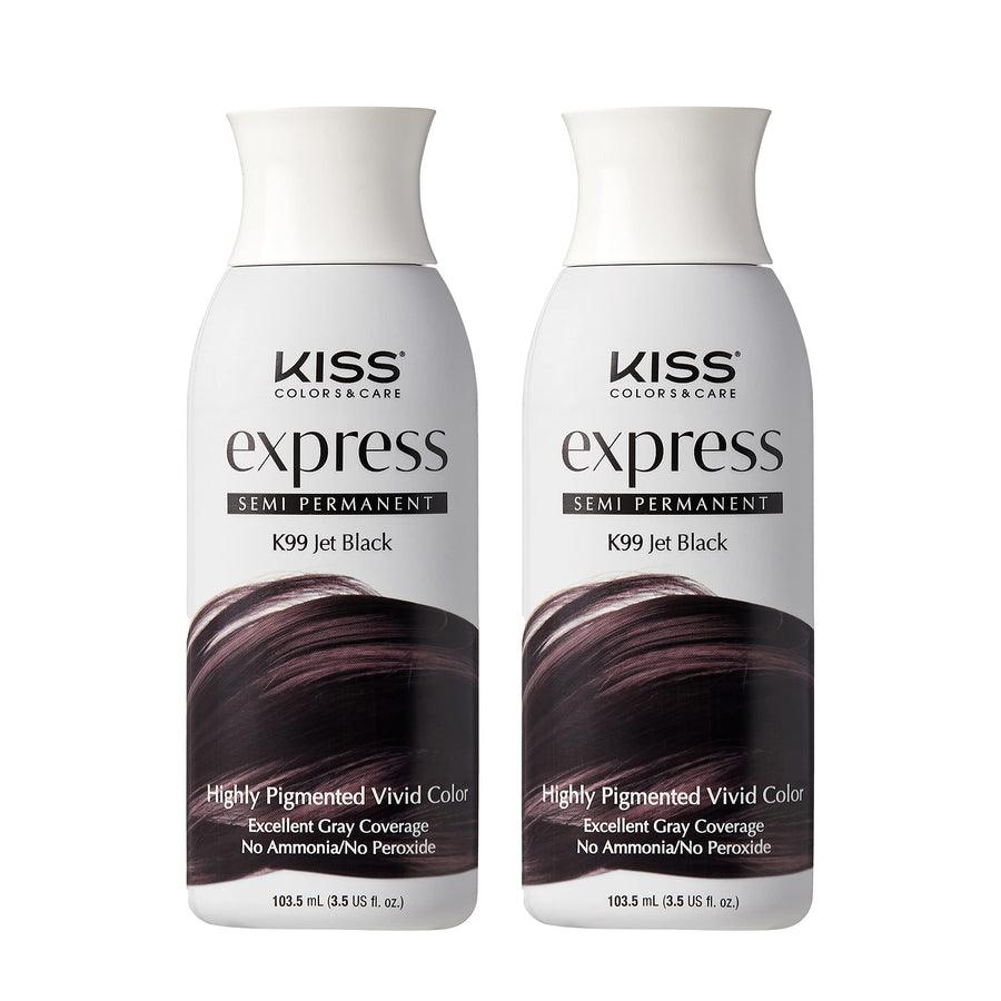 Kiss Express Semi-Permanent Hair Color 100mL (3.5 US fl.oz) (2 Count, Jet Black)