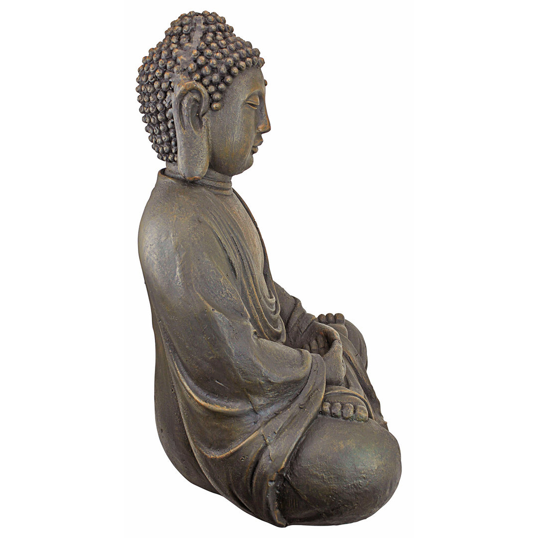 AL1614 Meditative Asian Decor of the Grand Temple Indoor/Outdoor Garden Statue, Medium, 18 inches wide, 25 inches tall, Handcast Polyresin, Basalt Stone Finish