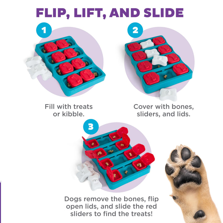 by Nina Ottosson Dog Brick Treat Puzzle Enrichment Toy, Level 2 Intermediate Game, Blue