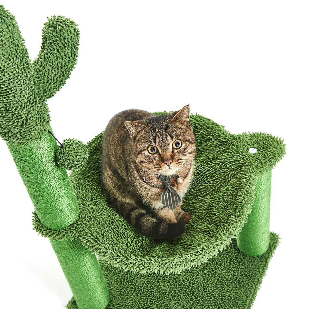 35 Inches Cactus Cat Tree with Hammock and Full Wrapped Sisal Scratching Post for Cats Green Large