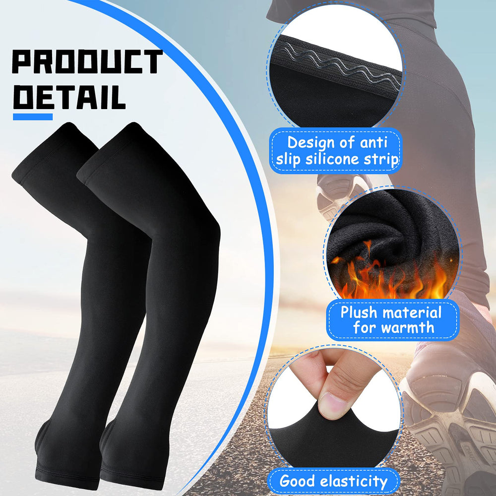 2 Pairs Arm Sleeves Warmer Cycling Thermal Arm Warmer Arm Sleeves Arm Winter Cover with Thumb Holes for Men Women(Black, Large)