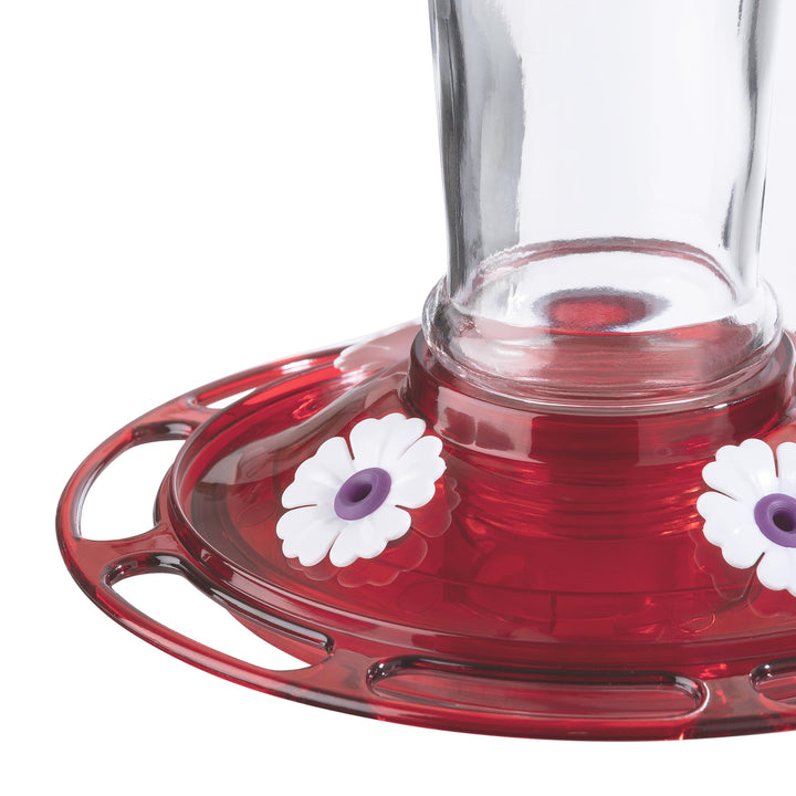 Bird Health+ Ruby Hummingbird Feeder, Glass Hummingbird Feeders for Outdoors, 4 Feeding Stations, 10 Ounces, Ruby Red