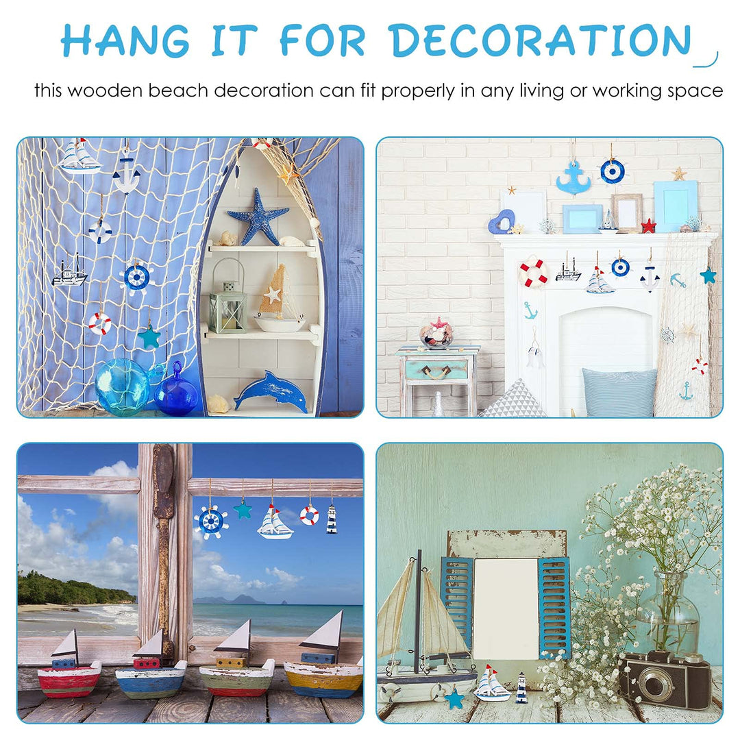 22 Pcs Nautical Ornament Beach Ornaments Coastal Nautical Tree Starfish Anchor Sea Life Beach Decorations for Home Decor Small Party Gift Office