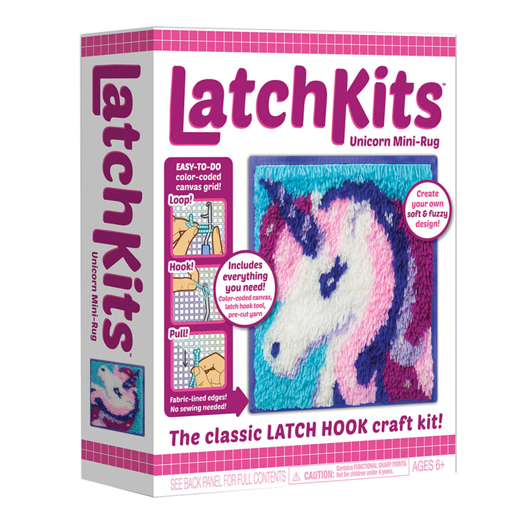 Latch Hook Kits for Kids – Kids Crafts, Arts and Crafts, Yarn Art, Wall Hanging & Mini-Rugs, Craft Supplies, Pre-Cut Yarm, Easy Pattern, Hook Included, Arts & Craft, Ages 6+, Unicorn