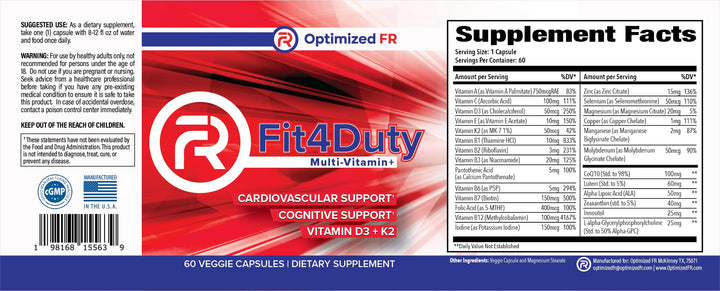 Fit4Duty Multivitamin+ for First Responders, One a Day Multivitamin Plus Other nutrients, 60 Servings, 2 Month Supply