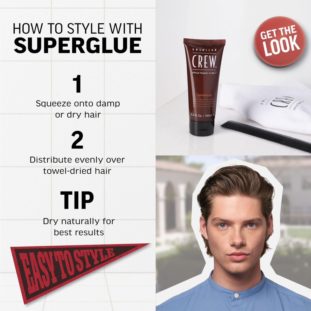 American Crew Men's Hair Gel, Extreme Hold & Shine, 3.3 Fl Oz