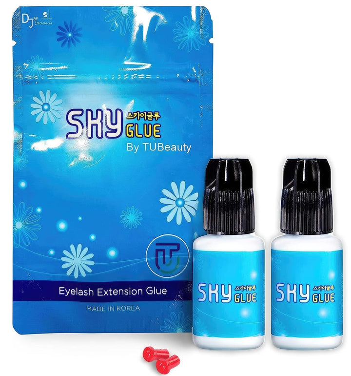 Sky Glue D 2 Bottles Powerful Strong Eyelash Extension 5ml - Professional Black Eyelash Individual Extension Adhesive - 1-2s Fast Drying / 4-6 Weeks Lasting time