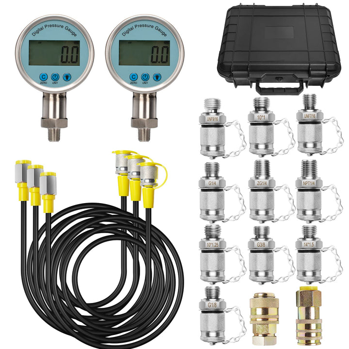 Hydraulic Pressure Test Kit for Excavator, Pressure Gauge Tester Coupling Set with 3 Gauges (3500PSI, 6000PSI, 9000PSI)