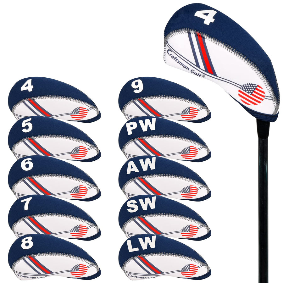 White & Blue US Flag Neoprene Golf Club Head Cover Wedge Iron Protective Headcover for Callaway, Ping, Taylormade, Cobra, Etc.