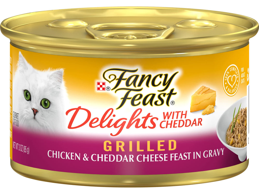 Delights Canned Wet Cat Food, Grilled Chicken & Cheddar Cheese Feast in Gravy, Gourmet Cat Food for Adult Cats, 3-Ounce Cans (Pack of 12)