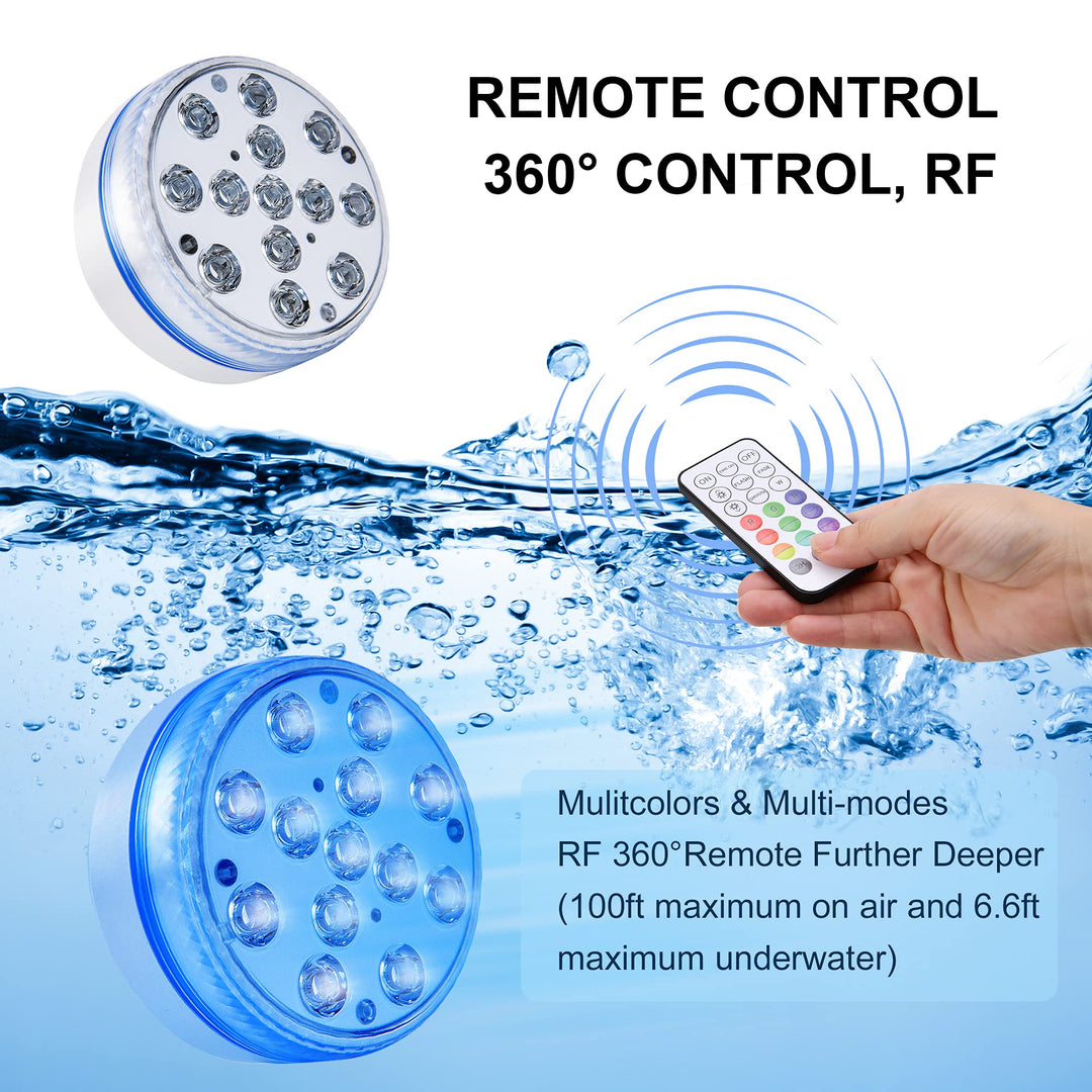 Submersible Led Lights with Remote Control - Waterproof Pool Light Underwater Battery Operated Magnetic Timer Light with Suction Cup for Pumpkin Halloween Pond Ground Swimming Pool Bathtub