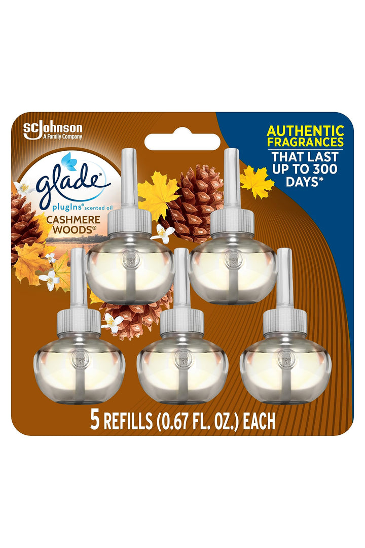 PlugIns Refills Air Freshener, Scented and Essential Oils for Home and Bathroom, Cashmere Woods, 3.35 Fl Oz, 5 Count