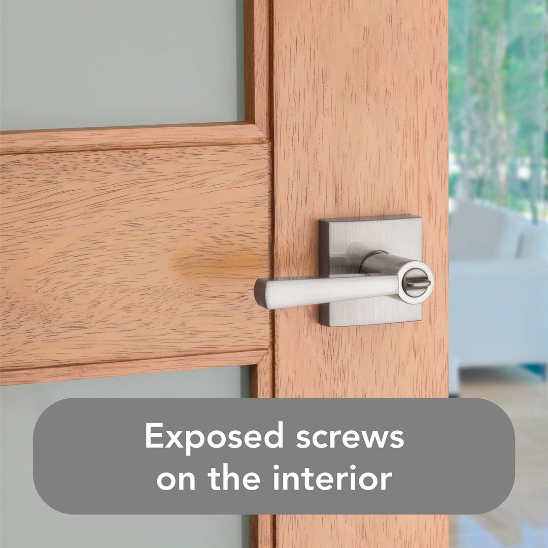 Spyglass , Interior Privacy Door Handle Reversible Lever for Bedroom/Bathroom, Keyless Door Lock With Microban Protection, in Satin Nickel