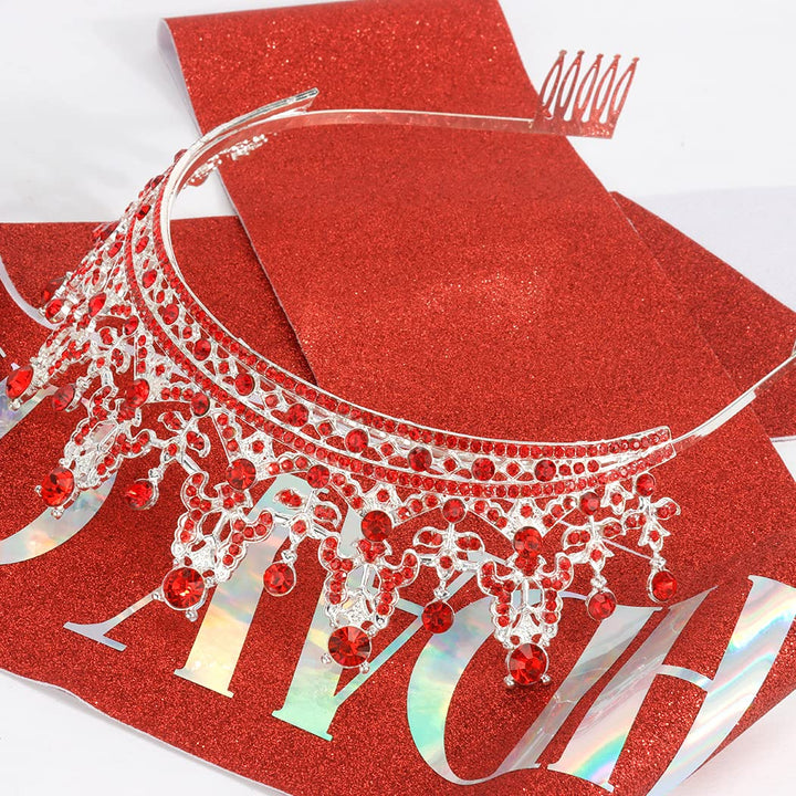 Birthday Girl Sash for Women Guardian Soldiers Birthday Crown for Women Birthday Tiara for Women Birthday Girl Headband Princess Crown Rhinestone Happy Birthday Accessories Red
