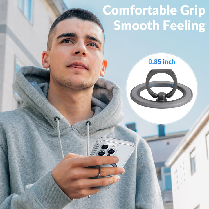 Magnetic Phone Ring Holder Compatible with MagSafe - Magnetic Phone Grip, Adjustable Finger Ring Grip and Stand, Remove for Wireless Charging Compatible, Black