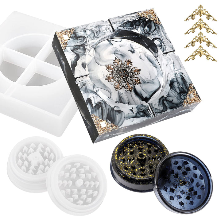 Ashtray Resin Mold and Spice Grinder Mold, Large Square Silicone Molds for Resin, Herb Grinder Mold for Resin Casting, Epoxy Resin Mold for DIY Crafts (Square)