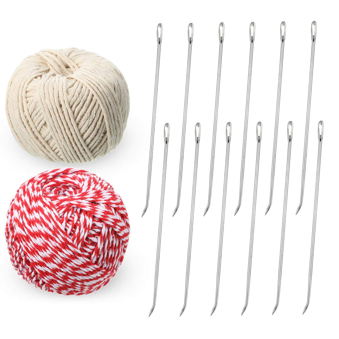 14 Pieces Poultry Lacing Kit Roasting Supplies Meat Trussing Needle and Cooking Twine Bundle Kit 7 Inch Roasting Trussing Needles Kitchen Twine for Trussing Roasting Chicken and Turkey