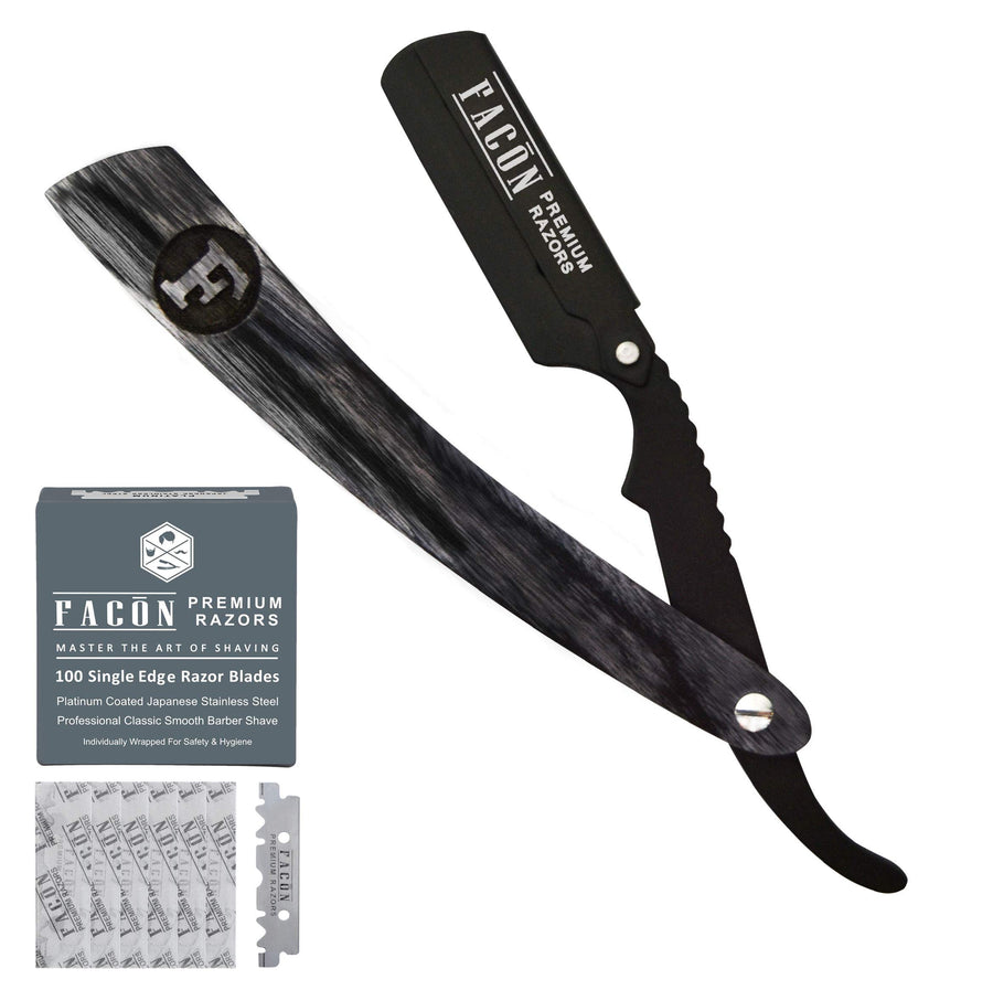 100 BLADES + FacÃn Professional Wooden Straight Edge Barber Razor - Salon Quality Cut Throat Shavette
