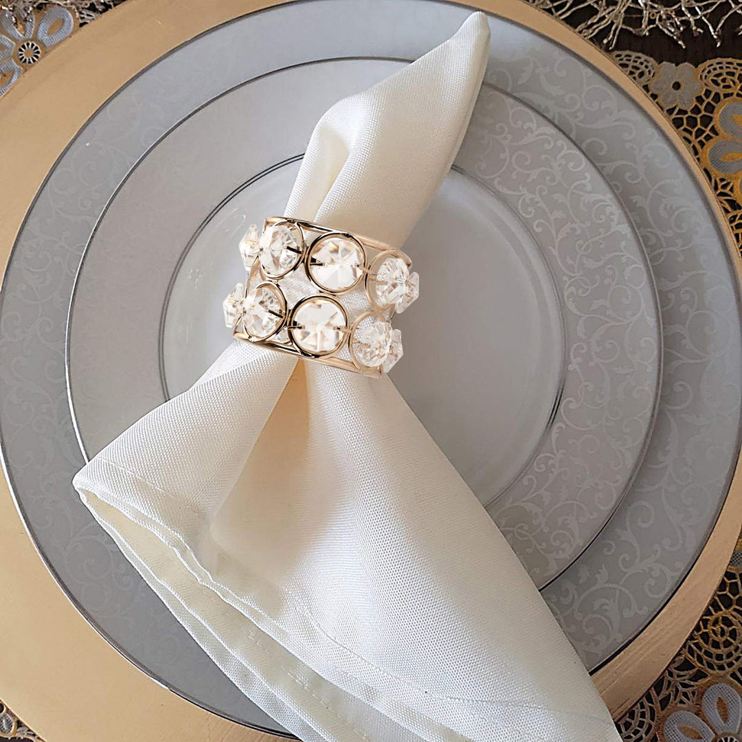Set of 6 Crystal Beads Napkin Rings Handcraft Sparkly Decorative Napkin Rings for Cloth Napkins Napkin Ring Holders for Wedding Party Dining Table Centerpieces Romantic Decor, Golden Tone