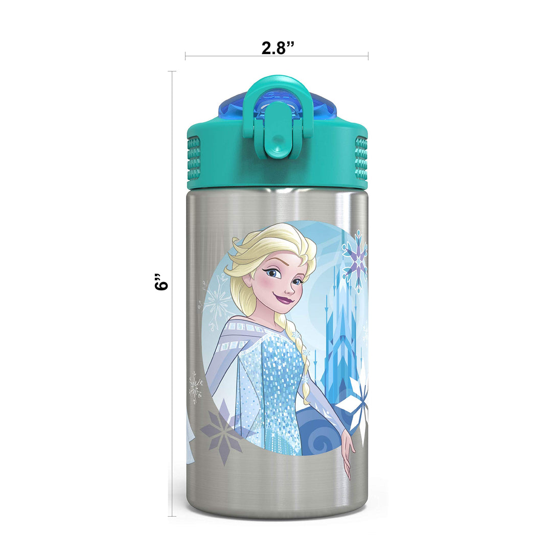 15.5oz Stainless Steel Kids Water Bottle with Flip-up Straw Spout - BPA Free Durable Design, Frozen Girl SS