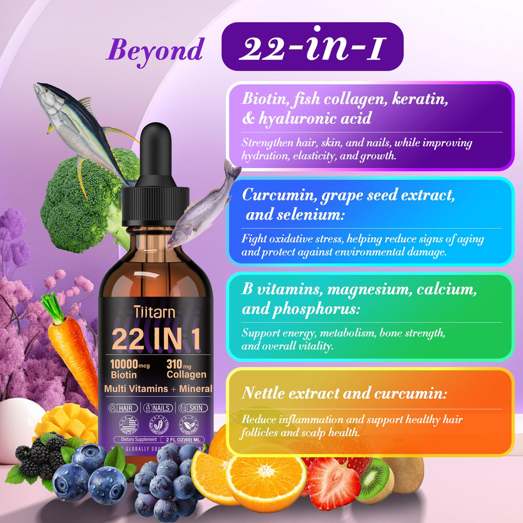 Hair Vitamins Liquid Biotin, Collagen & Hyaluronic Acid – multivitamin Hair Growth for Women and Men Supports Hair, Skin & Nails | Vitamin B Complex | 98% Faster Absorption Than Pills-038