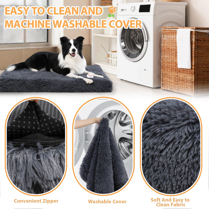 Orthopedic Dog Beds Medium/Large Sized Dog Washable Removable Cover, Plush Dog Bed Waterproof Lining NonSkid Bottom, Crate Foam Dog Pillow Mattress Fluffy Anti Anxiety Pet Bed 35x23 Inch, Dark Grey