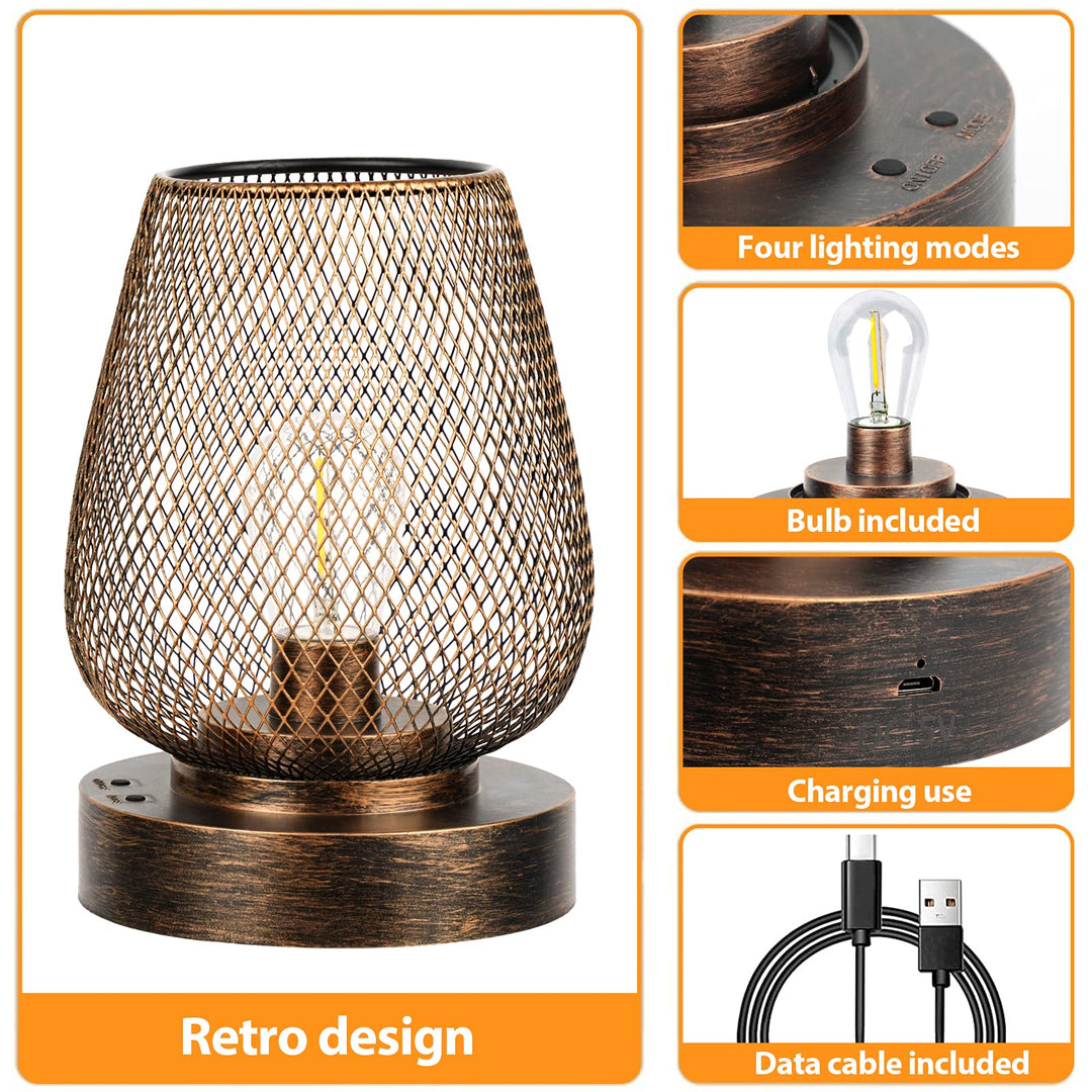 2 Pack Rechargeable Table Lamp Cordless Table Lamp Battery Operated Lights Metal with 4 Lighting Mode Outdoor Lights Cordless Lamp Indoor Patio Bedroom Living Room (Bulb Included) Bronze