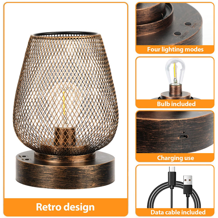 2 Pack Rechargeable Table Lamp Cordless Table Lamp Battery Operated Lights Metal with 4 Lighting Mode Outdoor Lights Cordless Lamp Indoor Patio Bedroom Living Room (Bulb Included) Bronze
