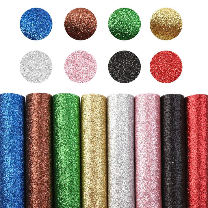Shiny Superfine Glitter Faux Leather Sheets Canvas Back Fabric 8Pcs 5.9 x 8.2 Inch A5 Size for Making Leather Earrings Bows and Crafts (Glitter)