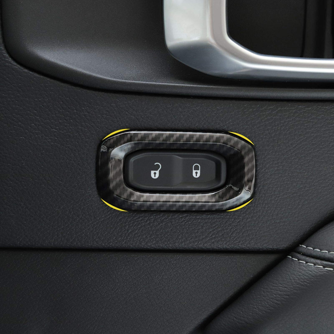 Door Lock Switch Trim Cover Interior Accessories Compatible with Jeep Wrangler 2018-2023 JL JLU Sport Sahara Rubicon & 2020-2023 Gladiator JT, Carbon Fiber Texture Black