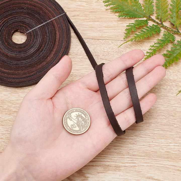 197Inch 6mm Dark Brown Flat Genuine Leather Cord Leather String Full Grain Cord Lace Cowhide Leather Strips for Jewelry Making DIY Craft Projects Belts Keychains