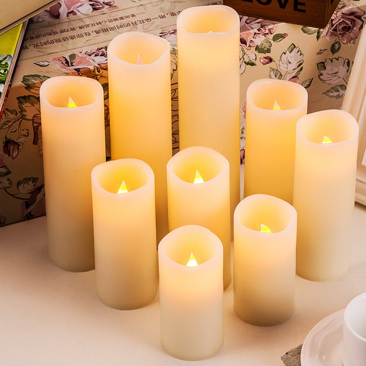 Flameless Candles Battery Operated Candles 4 5 6 7 8 9 Set of 9 Ivory Real Wax Pillar LED Candles with 10-Key Remote and Cycling 24 Hours Timer