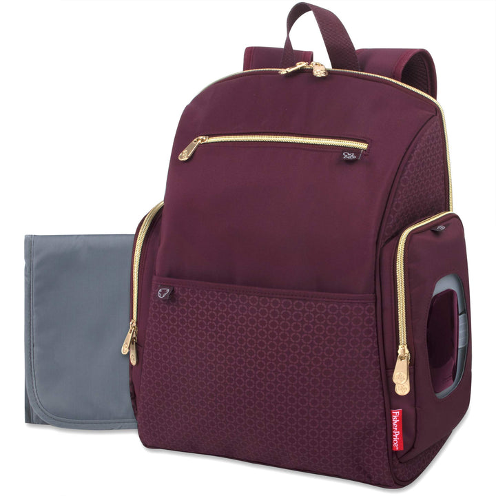 Fisher-Price Fastfinder Gemma Diaper Bag Backpack with Portable Changing Pad, Wipes Dispenser (Burgundy)