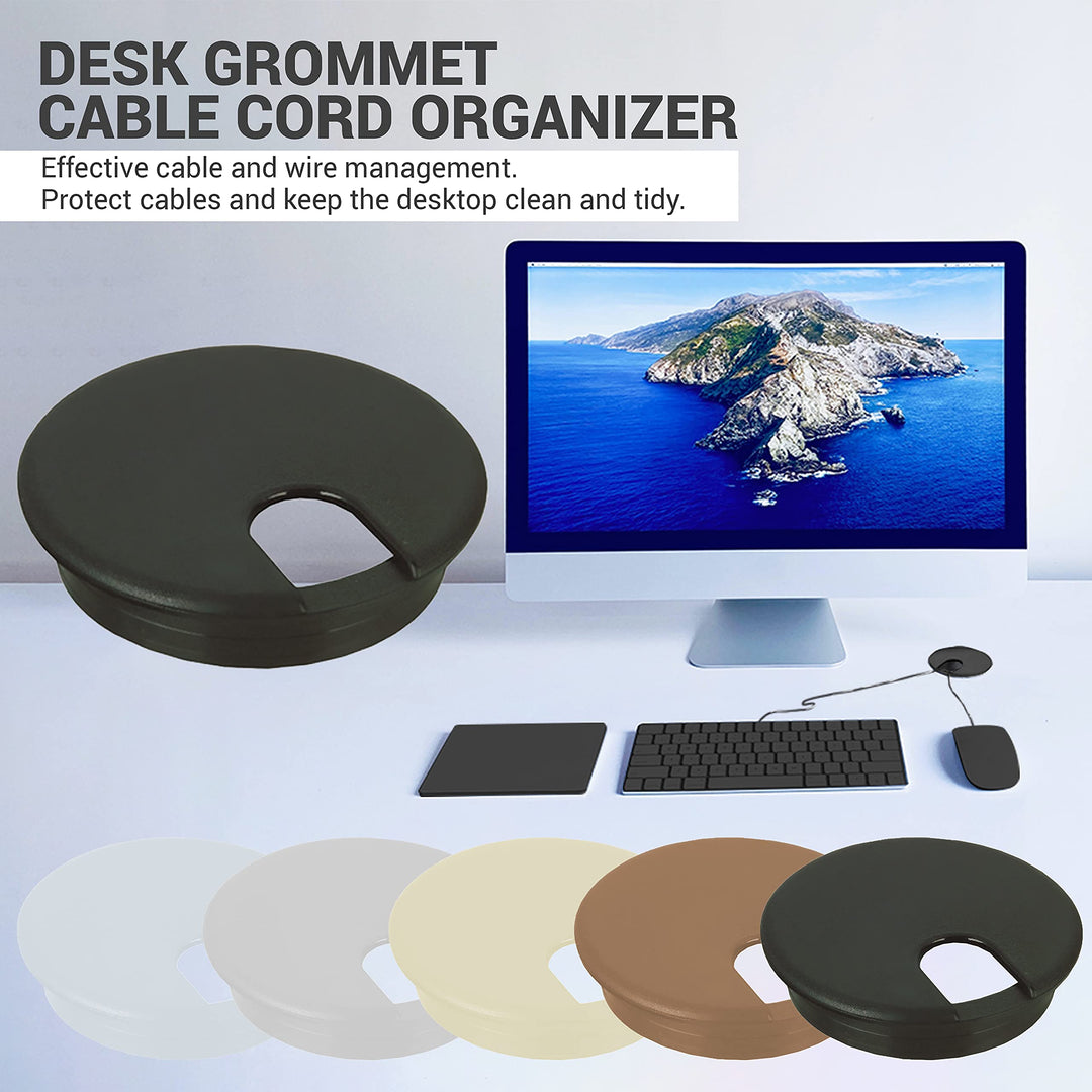5 Pack Hardware 3 (76mm) Black Round Computer Desk Table Port Wire Cable Cord Organizer Hole Cover Grommet, ROKRG3BLK