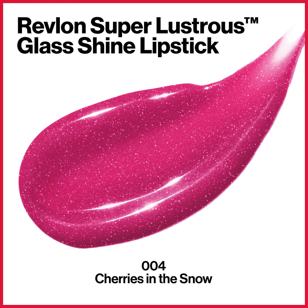 Super Lustrous Glass Shine Lipstick, Flawless Moisturizing Lip Color with Aloe, Hyaluronic Acid and Rose Quartz, Cherries in the Snow (004), 0.15 oz